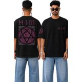 Fuddy Moda Unisex Hım Kol ve Sırt Baskılı Bisiklet Yaka Tişört, Oversize Rock Band Temalı Tshirt - Siyah - 3XL