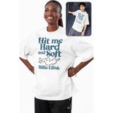Fuddy Moda Unisex Hit Me Hard And Soft Yazılı Tişört, Oversize Billie Eilish Temalı T-Shirt - Beyaz - 3XL