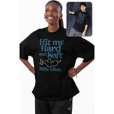 Fuddy Moda Unisex Hit Me Hard And Soft Yazılı Tişört, Oversize Billie Eilish Temalı T-Shirt - Siyah - 2XL