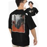 Fuddy Moda Unisex Huh Yunjin Sırt Baskılı Tişört, Oversize Kpop Temalı Bisiklet Yaka T-Shirt - Siyah - 2XL