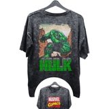 Fuddy Moda Unisex Hulk Baskılı Yıkamalı Tişört, Oversize Marvel Comics Baskılı Retro T-Shirt - 2XL - Siyah