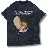 Fuddy Moda Unisex I Said I Love You First Yazılı Yıkamalı T-Shirt, Oversize Selena Gomez Temalı Retro Tişört - Siyah - 3XL