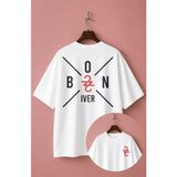 Fuddy Moda Unisex Indie Folk Bon Iver Sırt Baskılı Tişört, Oversize Rock Band Temalı Bisiklet Yaka T-Shirt - Beyaz - 3XL