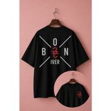 Fuddy Moda Unisex Indie Folk Bon Iver Sırt Baskılı Tişört, Oversize Rock Band Temalı Bisiklet Yaka T-Shirt - Siyah - 4XL