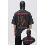 Fuddy Moda Unisex Iron Maiden Senjutsu Sırt Baskılı Yıkamalı Tişört, Oversize Rock Band Temalı Tshirt - Siyah - 2XL