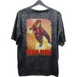 Fuddy Moda Unisex Iron Man Baskılı Yıkamalı Tişört, Oversize Marvel Comics Baskılı Eskitme T-Shirt - XL - Siyah