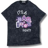 Fuddy Moda Unisex Its A Bad Idea Right Yazılı Yıkamalı T-Shirt, Oversize Olivia Rodrigo Temalı Retro Tişört - Siyah - 2XL