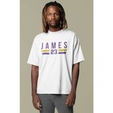 Fuddy Moda Unisex James 23 Baskılı T-Shirt, Oversize Basketbol Temalı Tişört - Beyaz
