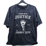 Fuddy Moda Unisex Johnny Depp Baskılı Yıkamalı T-Shirt, Oversize Est 2022 Baskılı Eskitme Tişört - 4XL - Siyah