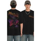 Fuddy Moda Unisex Judas Priest Invincible Shield Sırt ve Detay Baskılı Tişört, Oversize Rock Metal Band Tshirt - Siyah - 2XL