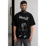 Fuddy Moda Unisex Judas Priest Mega Baskılı Bisiklet Yaka Tişört, Oversize Rock Metal Band Temalı Tshirt - Siyah - 3XL