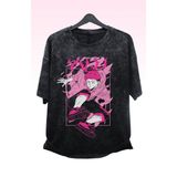 Fuddy Moda Unisex Jujutsu Kaisen Itadori Baskılı Yıkamalı Tişört, Oversize Anime Baskılı Retro T-Shirt - 4XL - Siyah