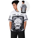 Fuddy Moda Unisex Jujutsu Kaisen Sukuna Forma, Oversize Anime Temalı Jersey Tshirt - XL - Beyaz