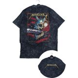 Fuddy Moda Unisex Kılıçlı Metallica Sırt Baskılı Yıkamalı Tişört, Oversize Rock-Metal Baskılı Vintage T-Shirt - 4XL - Siyah
