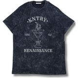 Fuddy Moda Unisex Kntry Renaissance Yazılı Yıkamalı T-Shirt, Oversize Beyonce Temalı Retro Tişört - Siyah - XS