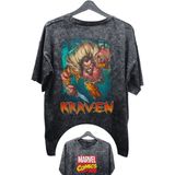 Fuddy Moda Unisex Kraven Baskılı Yıkamalı Tişört, Oversize Marvel Comics Baskılı Retro T-Shirt - 4XL - Siyah