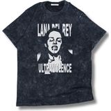 Fuddy Moda Unisex Lana Del Rey Yazılı Yıkamalı T-Shirt, Oversize Lana Del Rey Temalı Retro Tişört - Siyah - 2XL