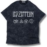 Fuddy Moda Unisex LED Zeppelin Baskılı Yıkamalı Tişört, Oversize Rock-Metal Baskılı Retro T-Shirt - Siyah