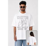 Fuddy Moda Unisex LED Zeppelin Usa 1977 Baskılı T-Shirt, Oversize Rock Müzik Temalı Tişört - 4XL - Beyaz