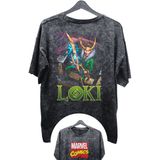 Fuddy Moda Unisex Loki Baskılı Yıkamalı Tişört, Oversize Marvel Comics Baskılı Vintage T-Shirt - 3XL - Siyah