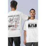 Fuddy Moda Unisex Luffy Gear 5 Sırt Baskılı Tişört, Oversize Ön Arka Anime Baskılı Tshirt - XL - Beyaz