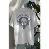 Fuddy Moda Unisex Mandalorian Bounty Hunter Yazılı Tişört, Oversize Star Wars Baskılı T-Shirt - Beyaz
