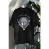 Fuddy Moda Unisex Mandalorian Bounty Hunter Yazılı Tişört, Oversize Star Wars Baskılı T-Shirt - Siyah - XS