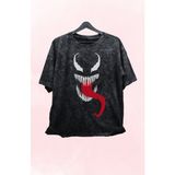 Fuddy Moda Unisex Marvel Venom Baskılı Retro Tişört, Oversize Venom Baskılı Yıkamalı T-Shirt - XL - Siyah