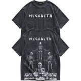 Fuddy Moda Unisex Megadeth Skeletons Sırt Baskılı Yıkamalı Tişört, Oversize Rock Band Temalı Vintage Tshirt - Siyah - XS
