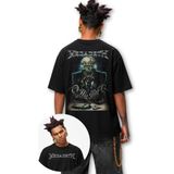 Fuddy Moda Unisex Megadeth Vic Rattlehead Sırt Baskılı Bisiklet Yaka Tişört, Oversize Rock Band Temalı Tshirt - Siyah - 2XL