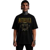 Fuddy Moda Unisex Metallica Baskılı Bisiklet Yaka Tişört, Oversize Rock Band Temalı Tshirt - Siyah - 2XL