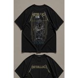 Fuddy Moda Unisex Metallica Enter Sandman Sırt Baskılı Bisiklet Yaka Tişört, Oversize Rock Band Temalı Tshirt - Siyah - XL