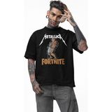 Fuddy Moda Unisex Metallica Fort.nite Yazılı Tişört, Oversize Rock Band Temalı T-Shirt - Siyah