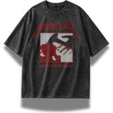 Fuddy Moda Unisex Metallica Kill Em All Baskılı Yıkamalı Tişört, Oversize Rock Band Temalı Vintage Tshirt - Siyah