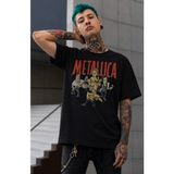Fuddy Moda Unisex Metallica Members Cartoon Style Baskılı Tişört, Oversize Rock Band Temalı Tshirt - Siyah - XL