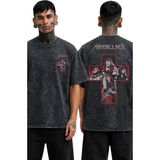 Fuddy Moda Unisex Metallica Members Haç Sırt Baskılı Yıkamalı Tişört, Oversize Rock Band Temalı Retro Tshirt - Siyah