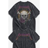 Fuddy Moda Unisex Metallica Purple Rose Sırt Baskılı Yıkamalı Tişört, Oversize Rock Band Temalı Vintage Tshirt - Siyah - XS