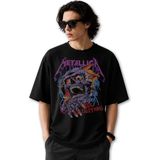 Fuddy Moda Unisex Metallica Ride The Light Baskılı Bisiklet Yaka Tişört, Oversize Rock Band Temalı Tshirt - Siyah