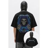 Fuddy Moda Unisex Metallica Sırt Baskılı Tişört, Oversize Rock Band Temalı Bisiklet Yaka Tshirt - Siyah - XS