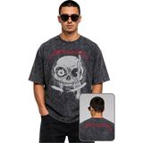 Fuddy Moda Unisex Metallica Skull Ense Baskılı Yıkamalı Tişört, Oversize Rock Band Temalı Retro Tshirt - Siyah
