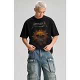 Fuddy Moda Unisex Metallica Summer Sh*t '94 Baskılı Tişört, Oversize Rock Band Temalı Bisiklet Yaka Tshirt - Siyah - XL