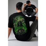 Fuddy Moda Unisex Metallica The Reaper And Skulls Sırt Baskılı Tişört, Oversize Rock Band Temalı Tshirt - Siyah