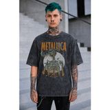 Fuddy Moda Unisex Metallica Until It Sleeps Baskılı Yıkamalı Tişört, Oversize Rock Band Temalı Retro Tshirt - Siyah