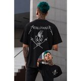 Fuddy Moda Unisex Metallifukinca Sırt Yazılı Bisiklet Yaka Tişört, Oversize Funny Metallica Baskılı Tshirt - Siyah - 2XL