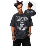 Fuddy Moda Unisex Misfits Ense Baskılı Yıkamalı Tişört, Oversize Rock Band Temalı Retro Tshirt - Siyah - XS