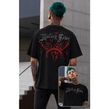 Fuddy Moda Unisex Mötley Crüe Sırt Baskılı Tişört, Oversize Rock Band Temalı Bisiklet Yaka Tshirt - Siyah - XS