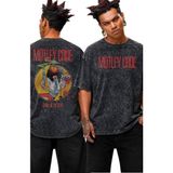 Fuddy Moda Unisex Mötley Crüe Sırt Baskılı Yıkamalı Tişört, Oversize Rock Band Temalı Tshirt - Siyah - XL