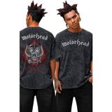 Fuddy Moda Unisex Motörhead All The Aces Sırt Baskılı Yıkamalı Tişört, Oversize Rock Band Temalı Retro Tshirt - Siyah