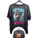 Fuddy Moda Unisex Ms. Marvel Baskılı Yıkamalı Tişört, Oversize Marvel Comics Baskılı Eskitme T-Shirt - Siyah