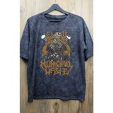 Fuddy Moda Unisex Municipal Waste Baskılı Yıkamalı Tişört, Oversize Rock-Metal Baskılı Eskitme T-Shirt - XS - Siyah